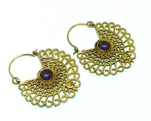 Jaipur joyas de amatista pendiente de aro tribal aro pendiente de aro de latón pendiente - Product Image 2
