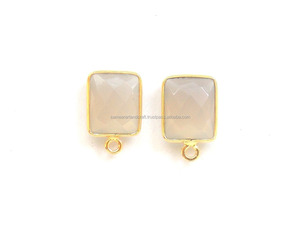 ทำด้วยมือชุบทอง24K 8X12มม. ตัวเชื่อมต่อกรอบหินควอตซ์สีเทาเครื่องประดับทองเหลือง - Product Image 1
