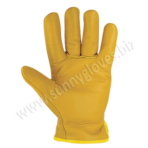 Gants pour conducteur en cuir de vache jaune, pleine fleur, gants pour travail et sécurité en cuir - Product Image 2
