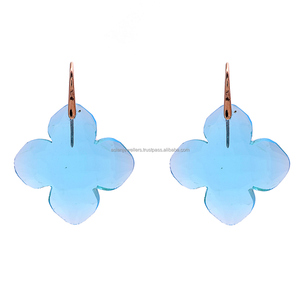 Blue Topaz Quartz 925 <b>Sterling</b> <b>Silver</b> <b>Drop</b> <b>Earrings</b> Flower Shape Gemstone with Gold Vermeil for Weddings Parties and Gifts - Product Image 1