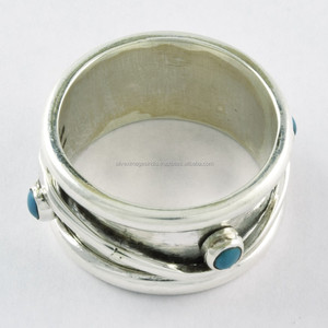 Anillo Giratorio de Plata de Ley 925 con Turquesa, Hecho a Mano en India, con Engaste Invisible, para Boda/Compromiso - Product Image 4