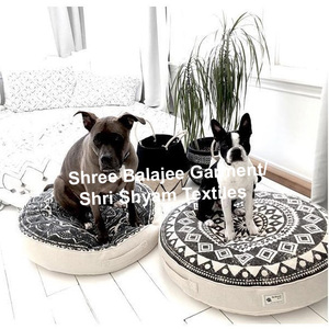 <b>Round</b> Eco-Friendly 100% Cotton Pet <b>Bed</b> with Square Animal Pattern Cushion Removable Cover for <b>Dogs</b> Floor Sofa <b>Bed</b> - Product Image 4