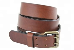 Cinturón de cuero de brida marrón rico abovedado de 1,1/4 "para hombre de moda de EE. UU. con hebilla cuadrada de níquel cepillado y doble bucle - Product Image 4