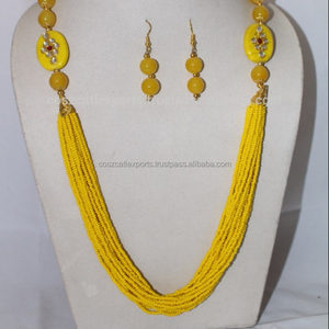 Collar de Cadena de Cuentas de Vidrio Amarillo Trenzado de Múltiples Hilos de Moda para Regalo de Boda, Compromiso, Fiesta, Unisex - Product Image 1
