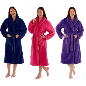 Super Soft Flannel Fleece Bath Robe Custom Polyester Bathrobe For Women