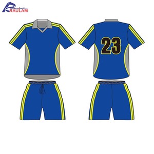 Vente en gros 100% polyester bleu o-cou demi-manches football uniforme de football pour hommes et femmes Logo personnalisé inclus - Product Image 2