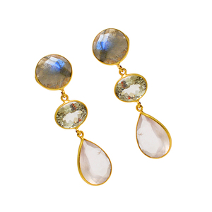 Bezel Setting Stud Dangle <b>Earrings</b> 925 Sterling Silver Gold Plated Jewelry Fashionable <b>Earring</b> For Wedding Engagement for Women. - Product Image 2