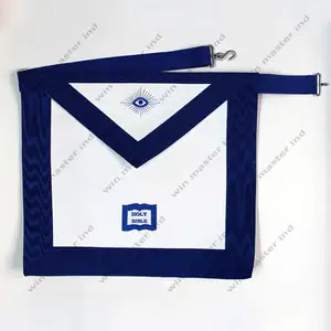 Hoge Kwaliteit Vrijmetselaars Item Maçonnieke Regalia Lederen Lodge Blauw Geborduurd Schort Met Logo Voor Vrijmetselaar