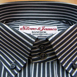 Nouveauté ODM Steve James Chemises sur mesure en popeline 100% coton teint en fil à motif rayé, style décontracté chic, col montant, printemps - Product Image 5