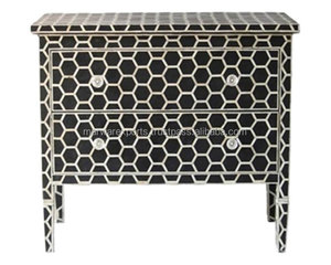 Buffet Patrón geométrico en blanco y negro Muebles con incrustaciones de hueso-Buffet Credenza Patrón hexagonal geométrico en blanco y negro - Product Image 3