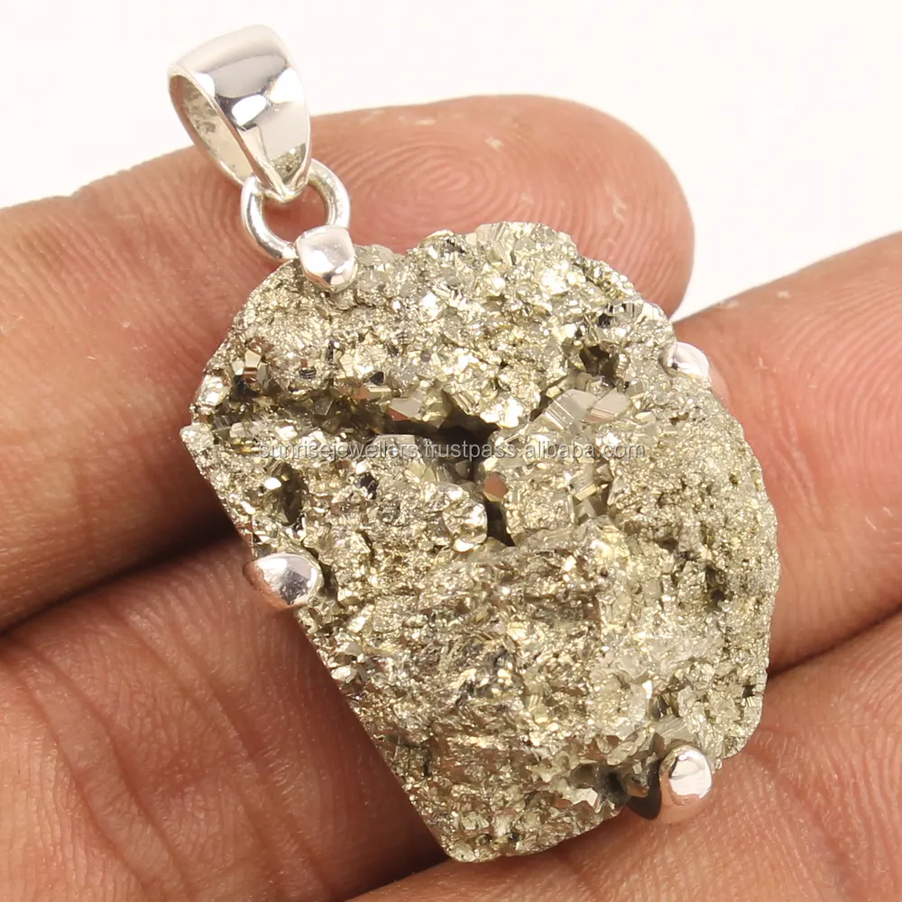 Yeni doğal altın pirit DRUZY taşlar katı 925 ayar gümüş el yapımı kolye