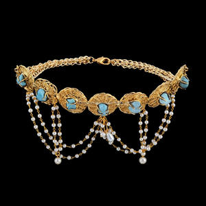 Collar de piedras preciosas turquesa cruda para mujer Gargantilla de perlas Bohemias de moda para bodas y regalos - Product Image 1