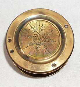 Brújula de mesa marítima pesada de latón macizo Vintage antiguo con lector de tarjetas de lupa armadura de Metal en caja de madera impresión de huecograbado - Product Image 2