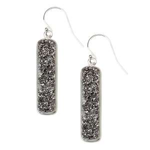 Boucles d'oreilles longues en argent sterling 925 Rectangle Unique Black Druzy Gemstone Dangle pour la belle tenue de fête des femmes - Product Image 1