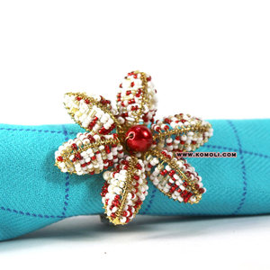 Rouge blanc fleur design personnalisé Noël anneaux de serviette - Product Image 1