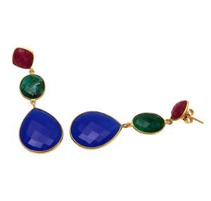 New Arrival 925 Sterling Silver Dangling <b>Earrings</b> Handmade Gold Plated Natural Ruby Green <b>Onyx</b> Lapis Multi Gemstones Fine Hoop - Product Image 2