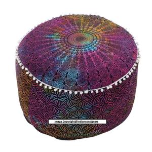 Repose-pieds Mandala imprimé rond pouf couverture à la main coton pouf chaise couverture décor à la maison literie douce utilisation par les expéditeurs indiens - Product Image 5