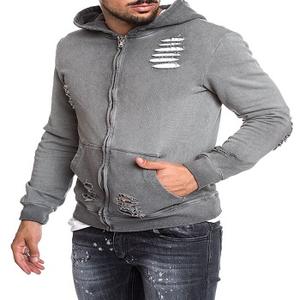 Custom OEM Service Winter Men's Clothing | Cartoon <b>Waterproof</b> Anti-Wrinkle Knitted Lined Distressed <b>Hoodie</b> Washed Grey | - Product Image 1