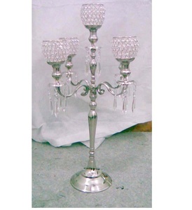 Candélabre de mariage en argent avec boule de cristal Candélabre en cristal à 5 bras Bol à fleurs-Autres bougeoirs Lanternes et bocaux à bougies - Product Image 1