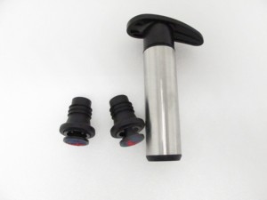 Stainless Steel <b>Wine</b> Bottle <b>Stopper</b> Set with Black Rubber Seals and Metal Plunger Tool - Product Image 1