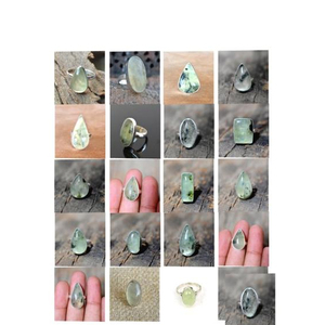 Prehnite anneau ovale rond poire carré fantaisie rectangle inde pierre précieuse naturelle cabochon de pierre 925 argent sterling - Product Image 1
