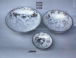 Bol rond en fonte d'aluminium avec plateau de service en émail blanc et argent pour la décoration de la maison - Product Image 2