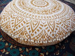 Mandala fleur coton housse de coussin de sol beau décor à la maison 32 pouces pouf repose-pieds fait à la main par des expéditeurs indiens - Product Image 3