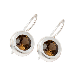 Genuine Round Shape Faceted Smoky Quartz Gemstone Earrings 925 Sterling Silver Handmade Jewelry Wholesaler Manufacturer - Product Image 2