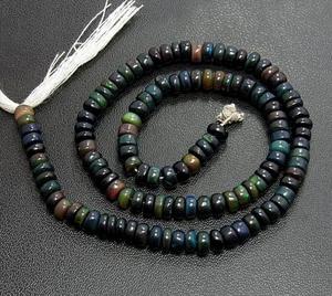 Perles de pierres précieuses opale noire éthiopienne, forme ronde lisse, naturelles, 5 mm, longueur 14,5 pouces, certifiées par un tiers pour la fabrication de bijoux - Product Image 2