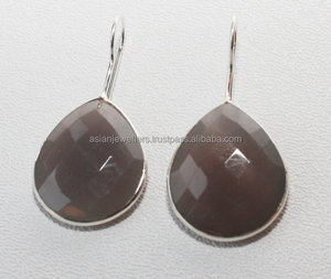 925เงินสเตอร์ลิงสีเทา Chalcedony พลอยต่างหูทำด้วยมือ - Product Image 1