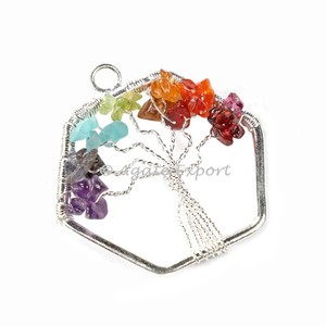 Ensemble 7 chakra, pendentif motif arbre de vie, octogonal, nouveau design 2019 - Product Image 1