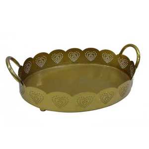 Bandeja de servicio ovalada de latón brillante, con mango, nuevo diseño - Product Image 2