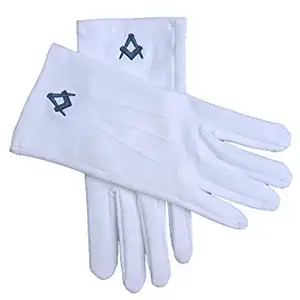 Guantes de algodón de alta calidad, manoplas de algodón, color blanco, bordado, masónico, personalizado, 100% - Product Image 1