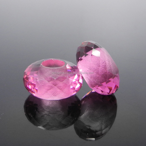 Perles rondes facettées en hydro rose 14x8x5mm, pierres précieuses en vrac, perles à gros trous - Product Image 1