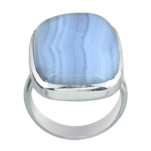 Bague en argent sterling 925 rectangle bleu dentelle agate pierre précieuse Unique à la mode dernière conception plaqué argent bijoux fins - Product Image 1