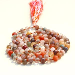 Vente chaude Hommes Multi-Shade Rutile Quartz Perles Noué Yoga Mala Collier Naturel Guérison Cristal Pierre avec Gland Cravate - Product Image 2