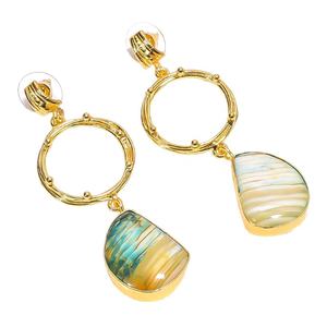 Bijoux faits à la main en laiton plaqué or accessoire de mode unique belle forme de fantaisie Amazonite pierres précieuses boucles d'oreilles goutte - Product Image 1