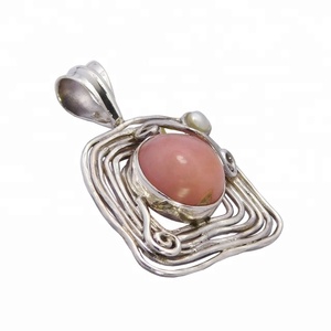 Perle d'opale rose naturelle Multi pierres précieuses Vintage plaqué rhodium fait à la main en argent Sterling pendentif à breloque bijoux fins - Product Image 1