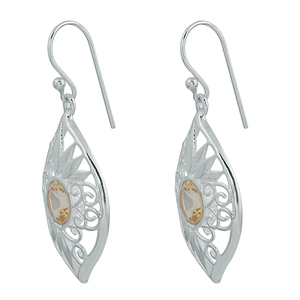 Classic Filigree Style 925 <b>Sterling</b> <b>Silver</b> Citrine Gemstone Dangle Filigree Earrings Handmade Jewelry Fashion Dangle Earring - Product Image 2