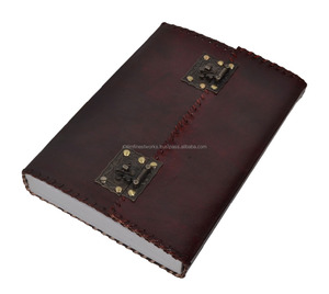 Diario de cuero genuino hecho a mano liso para escribir cuaderno A5 con dos hermosos candados de latón antiguo suministros escolares de oficina regalo - Product Image 5