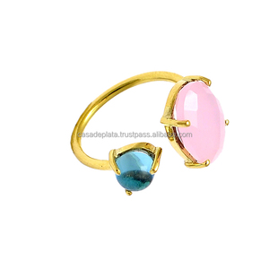 Turquesa Rosa Calcedonia Piedra preciosa 925 Plata de ley Chapado en oro Anillo de moda Ajuste de Punta Fiestas de regalo de boda clásicas - Product Image 3