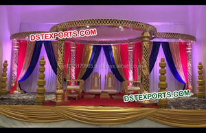 อินเดียแต่งงานเส้นใยแกะสลักช้างเขี้ยว Mandap การออกแบบล่าสุดทองแกะสลักไฟเบอร์ช้างลำต้น Mandap - Product Image 2