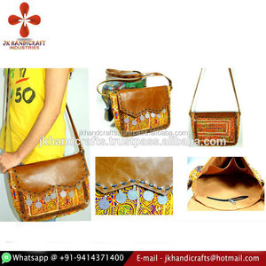 Sac à main en tissu tribal Banjara pour fille, sac à bandoulière en cuir pour fille - Product Image 2