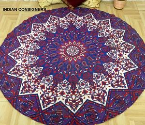 Ethnic Round Wall Hanging Purple Cotton Beach <b>Yoga</b> <b>Mat</b> Tapestry Star Mandala Round Towels for Home Decor By Indian Consigners - Product Image 4