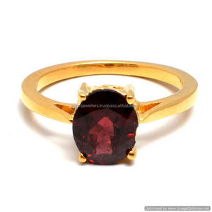 Argent sterling 925 grenat pierre précieuse naturelle plaqué or empilable bague fine bijoux en argent faits à la main - Product Image 1