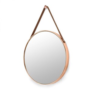 Miroir mural suspendu design cercle d'entrée contemporain avec ceinture en cuir et source lumineuse LED Style moderne et luxueux - Product Image 6
