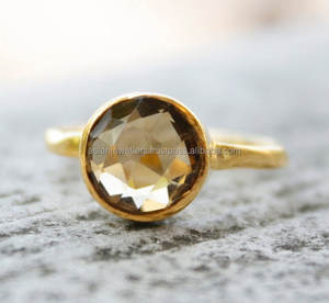 แหวนควอตซ์14K Gold Vermeil Citrine,แหวนเงินแท้ผิวตอก - Product Image 1