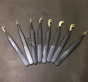 Pince à cils en or noir, forte adhérence et outil d'extension de cils durable en acier inoxydable de marque privée - Product Image 3