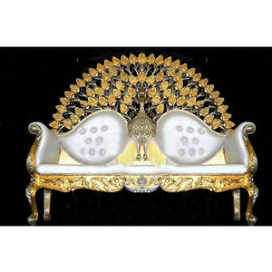Diván de Metal de latón para boda, sofá doble de pavo real, sillas de trono de dos plazas - Product Image 1
