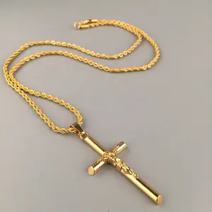 Collier avec pendentif croisé pour hommes, chaîne religieuse en acier titane, accessoire en acier inoxydable, jésus, imperméable, bijoux unisexe, vente en gros